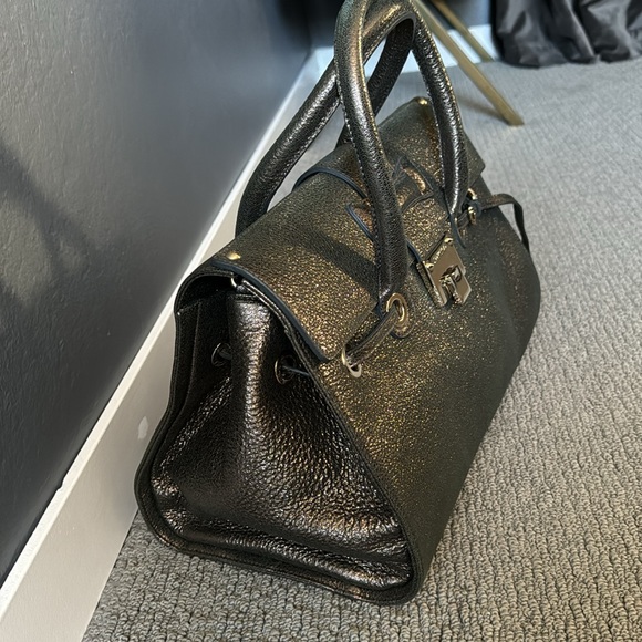 Jimmy Choo Handbag Women’s Rosalie Darkbrown Gunmetal Leather Medium Satchel NWT - Picture 3 of 12